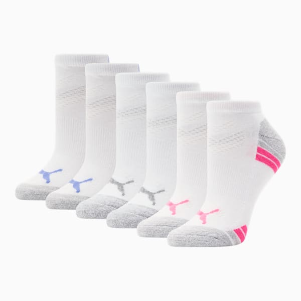 Women's Half-Terry Low Cut Socks [6-Pack], WHITE / PINK